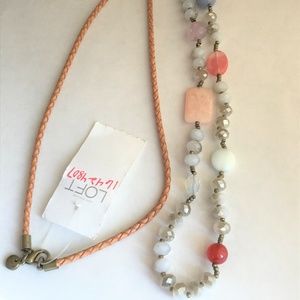 Ann Taylor LOFT Long Leather and Beaded Necklace
